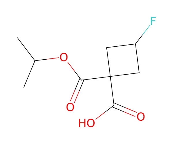 3-fluoro-1-propan-2-yloxycarbonylcyclobutane-1-carboxylic acid structure