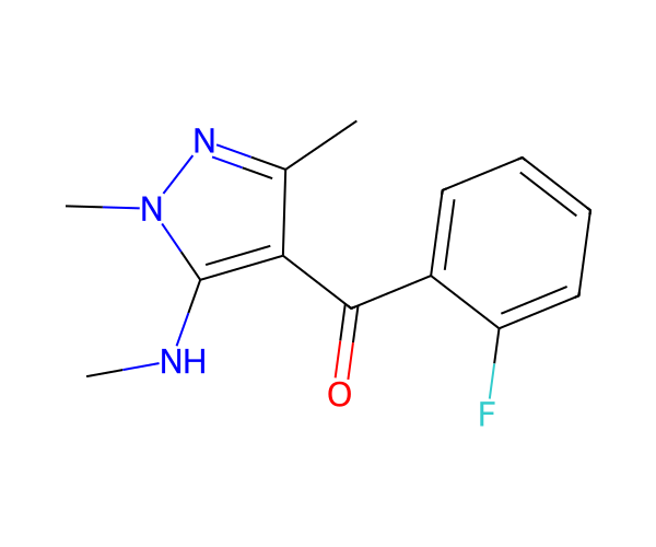 1,3-dimethyl-5-(methylamino)-4-pyrazolyl o-fluorophenyl ketone structure