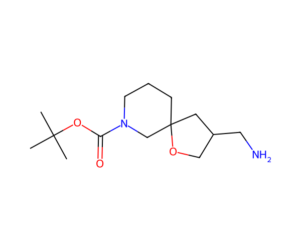 tert-butyl 3-(aminomethyl)-1-oxa-9-azaspiro[4.5]decane-9-carboxylate structure